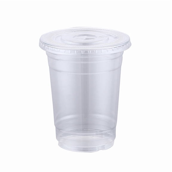 50 Pack 17oz Flat Bottom Cups with Flat Lids, Plastic Cups, Disposable Plastic Drinking Cups for Iced Coffee Bubble Tea Smoothie Party Home Use