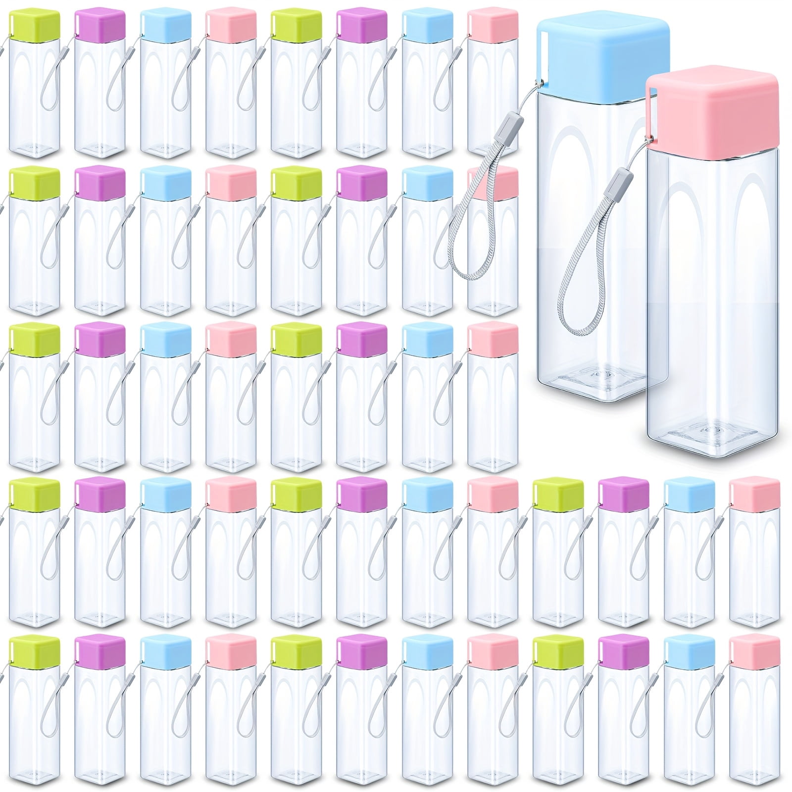 50-Pack 17oz Reusable Plastic Sports Water Bottles for Adults, Leak ...