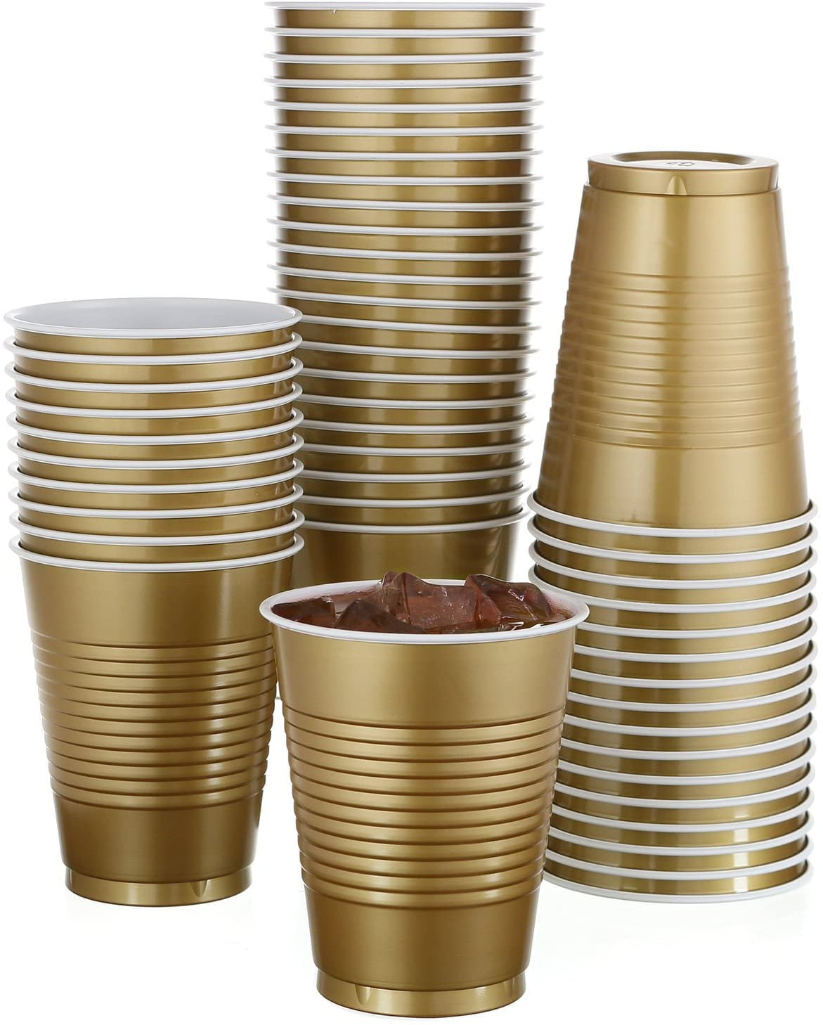 50 Pack - 18 Oz Disposable Gold Plastic Cups Big Party Cup Perfect For  Birthday Party's Tableware
