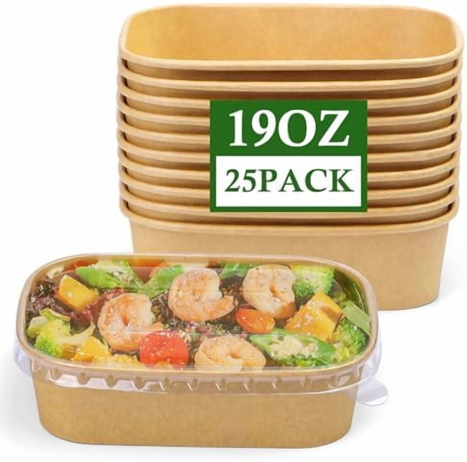 Long Rectangular Container Bowl 50 Pack 19 oz Paper Bowls, Disposable Food Containers with Lids ...