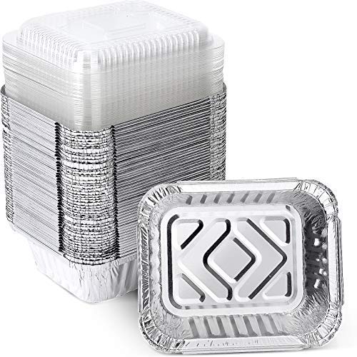 50Pack 1LB Aluminum Pans with Clear Lids Foil Pans for Baking