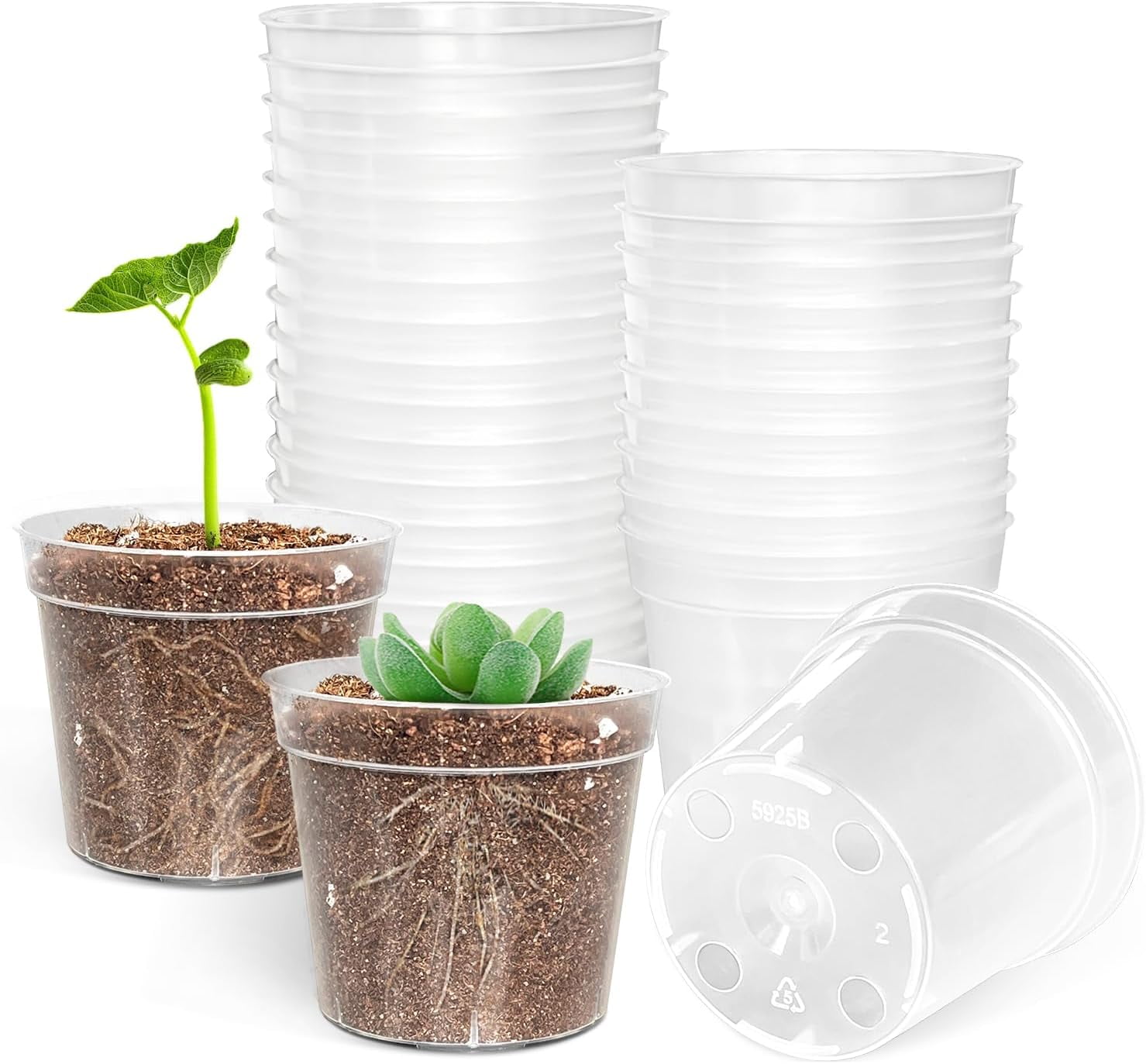 Clear Nursery Pots 60-Pack Clear Plastic Plant Pots With Drainage - 5 Size  Variety Nursery Pots With 50 Plant Labels Variety Size Plant Pot Set