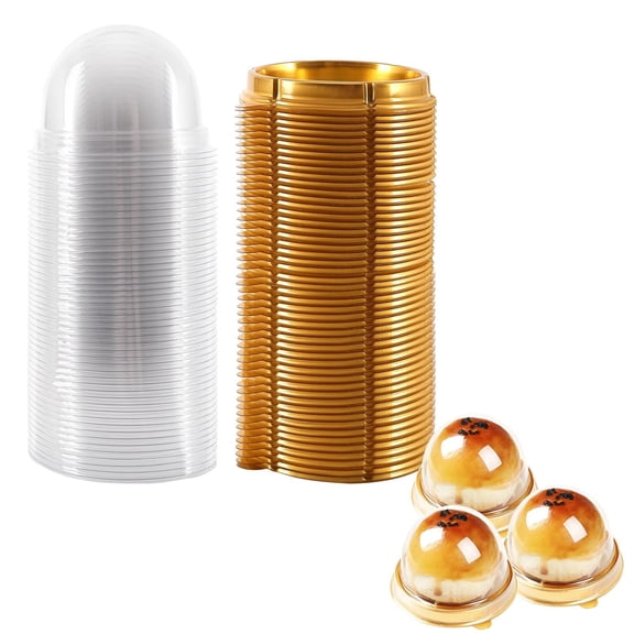 50 Pack 2 Inch Clear Plastic Mini Cake Box Muffins Cookies Dome Wedding Birthday Gift Box(gold)