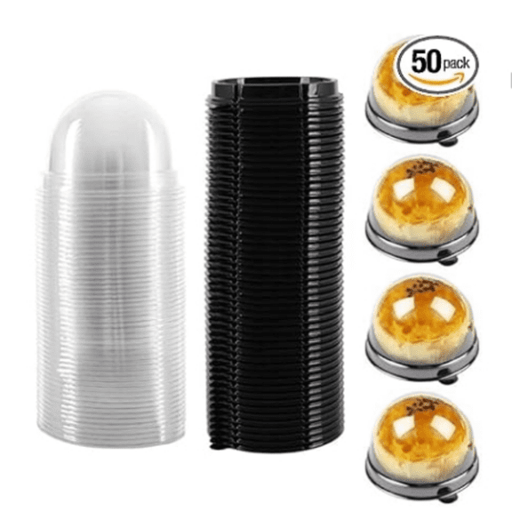 50 Pack 2 Inch Clear plastic mini cake box muffins box cookies cookies muffins dome box wedding birthday gift box(Black)