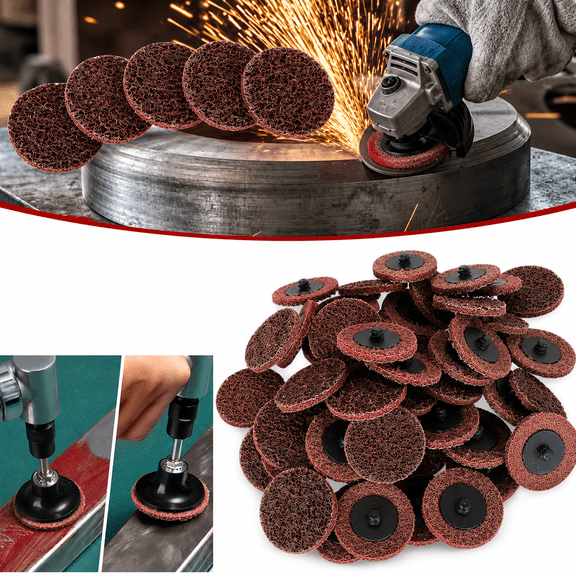 50 Pack 2 Inch Medium Surface Conditioning Discs TR Quick Change Aluminum Oxide Sanding Discs For Die Grinder Rust Removal Paint Removal Metal Deburring Surface Preparation