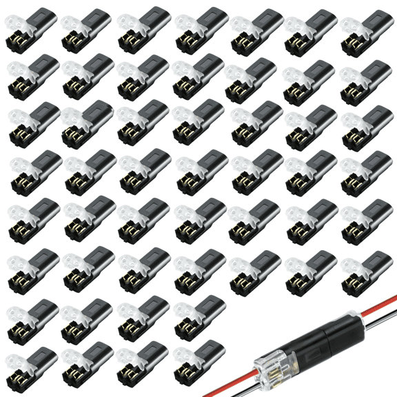 50 Pack 2 Pin 2 Way LED Wire Connectors with Lock, Plug-In Male Female Power Connectors, Quick Disconnect Electrical Cable Connectors for LED Strips and Power Cords