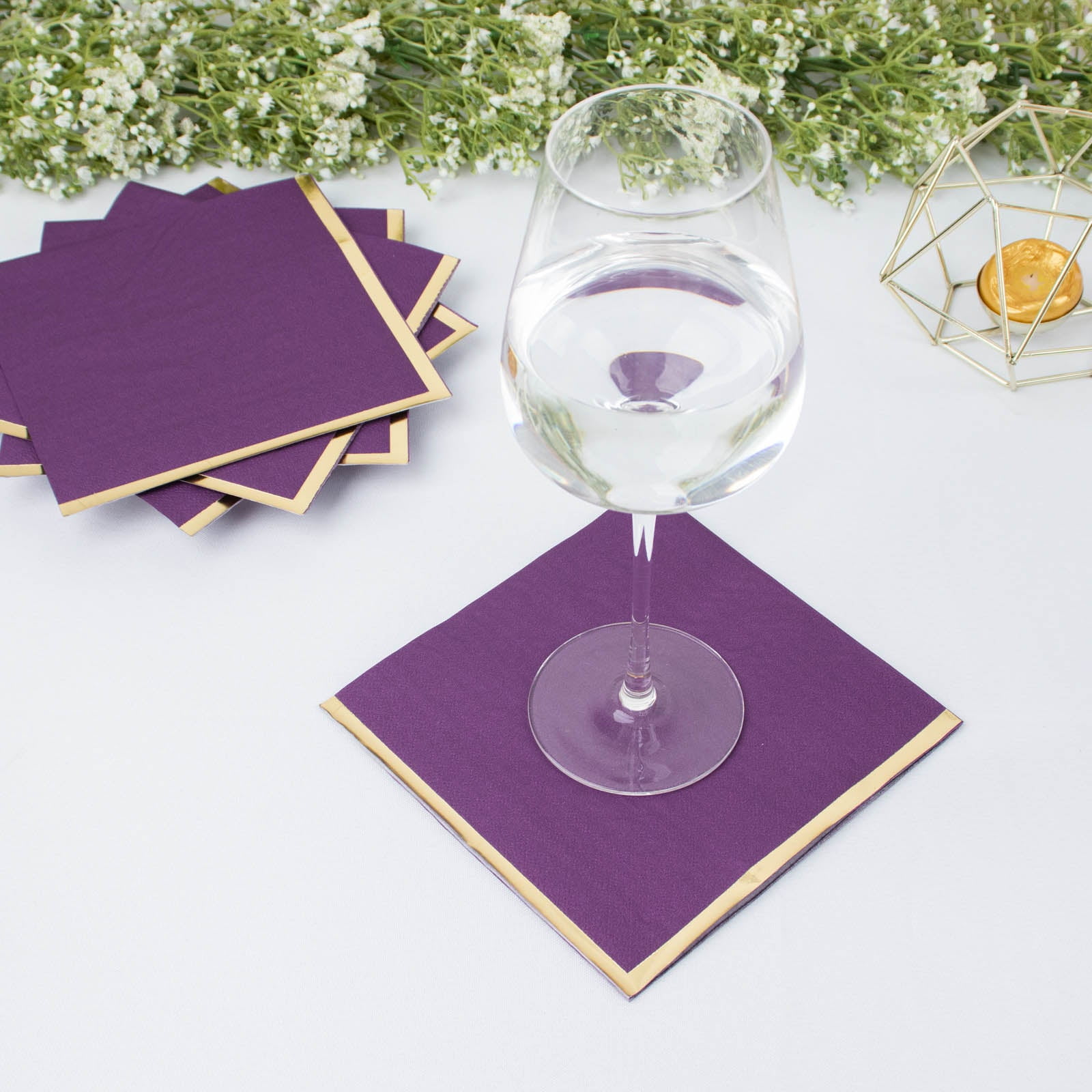 50 Pack | 2 Ply Soft Purple With Gold Foil Edge Party Paper Napkins ...