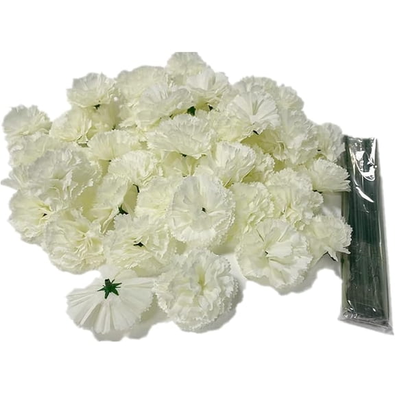 50 Pack 2" White Silk Carnation Flowers with 8" Stems,Carnation Bulk