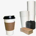 thumbnail image 1 of 50 Pack - 20 oz Disposable White Paper Coffee Cups with Black Dome Lids and Protective Corrugated Cup Sleeves - Perfect Disposable Travel Mug for Home, Office, Coffee Shop, Travel, Tea, 1 of 6