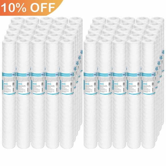 50 Pack 20" x 2.5" String Wound Whole House Well Water Sediment Filter Cartridge