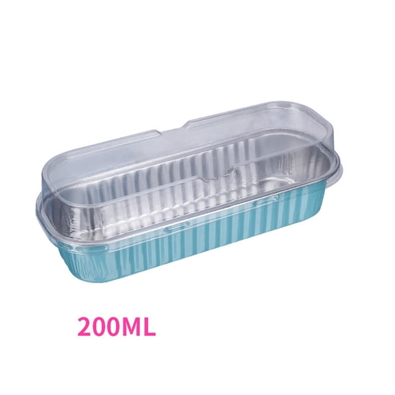 50-Pack 200ml Rectangular Aluminum Foil Baking Cups with Lids, Oven-Safe Sealable Pudding Cheese Molds, Disposable Kitchen Containers(Blue)