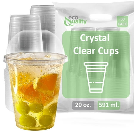 [50 Pack] 20oz Cups | Iced Coffee Go Cups and Dome Lids | Cold Smoothie | Plastic Cups with Dome Lids | Clear Plastic Disposable Pet Cup | Ideal for Coffee, Parfait, Juice, Soda, Cocktail, Party Cups