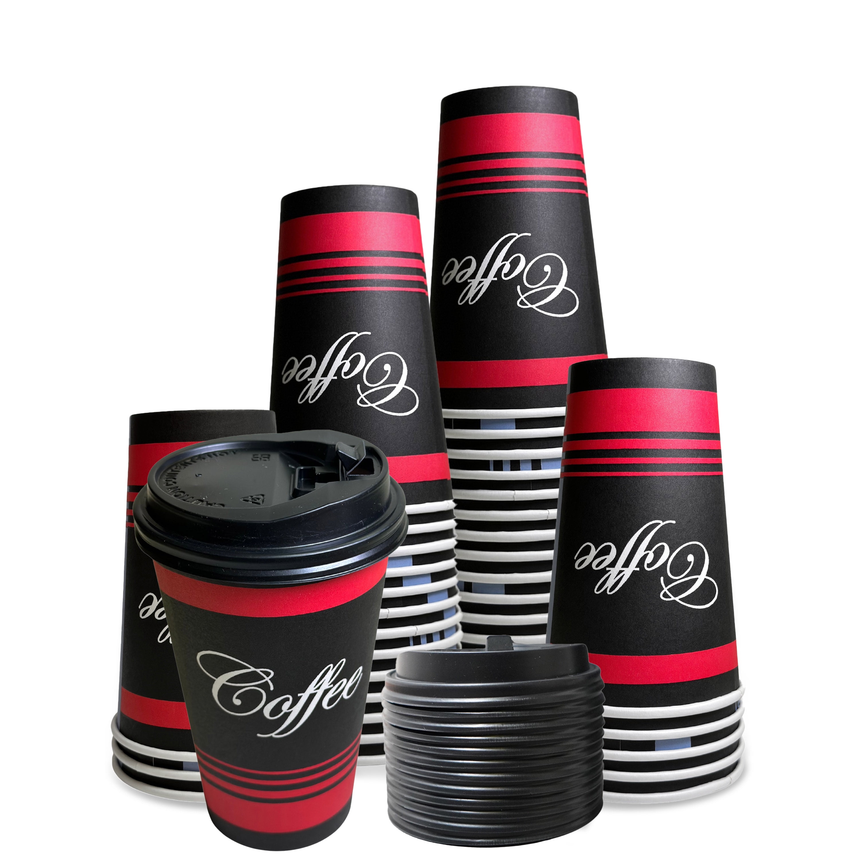 [50 Pack] 20oz Disposable Paper Coffee Cups with Black Dome Lids - For ...