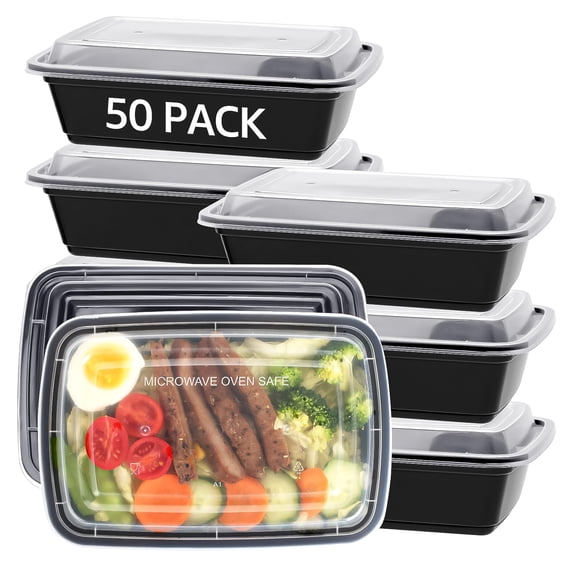 50 Pack 24 oz Meal Prep Containers, Extra Thick Food Storage Boxes with Lids, BPA Free, Stackable, Microwave & Dishwasher Safe, Reusable To Go Bento Boxes for Travel