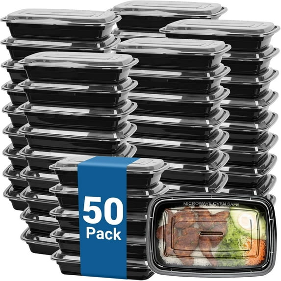 50-Pack 24 oz Reusable Meal Prep Containers 1 Compartment Food Storage Containers with Lids, Bento Box, Stackable, Microwave/Dishwasher/Freezer Safe, BPA Free