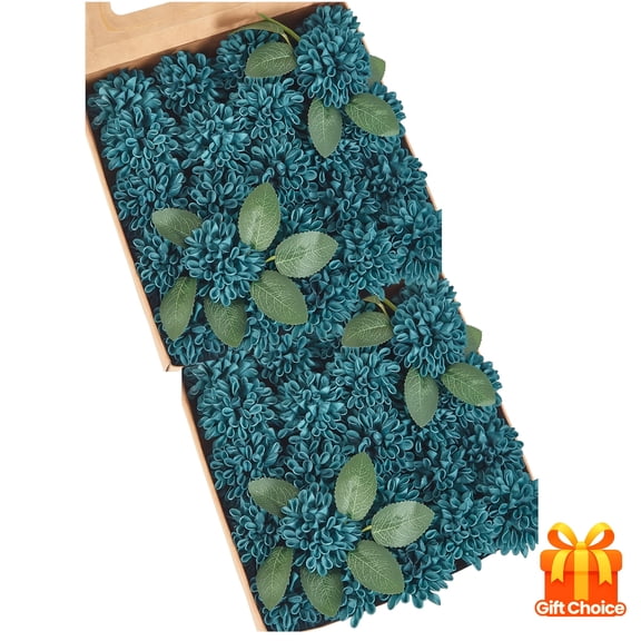 50-Pack 3.15" Deep Blue Artificial Dahlias with 8 Leaves EVA Faux Flowers for DIY Bouquets Boutonnieres Wedding Bridal Engagement Birthday Party Decor