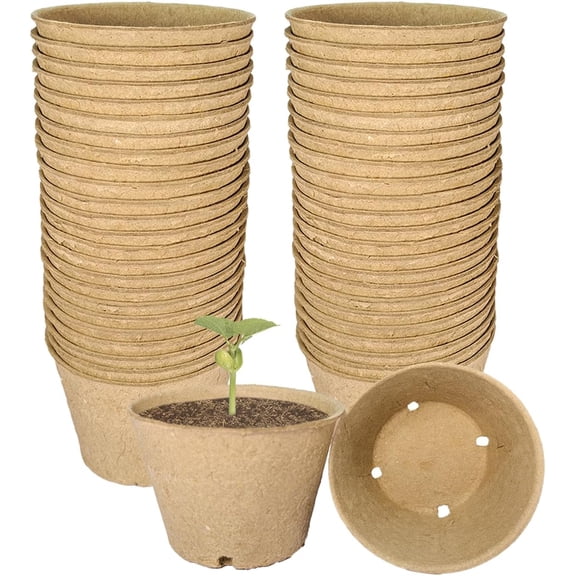 50 Pack 3 Inch Peat Pots, Biodegradable Seed Starter Pots with Drainage Holes for Indoor/Outdoor Gardening, Eco-Friendly Garden Germination Nursery Pots. (50, 3 Inch)