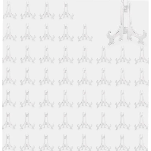 50 Pack 3 Inches Tall Mini Plastic Easel Stands for Small Picture, Painting, Plate, Card Display
