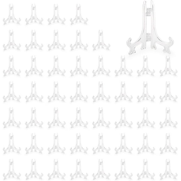 50 Pack 3 Inches Tall Mini Plastic Easel Stands for Small Picture, Painting, Plate, Card Display