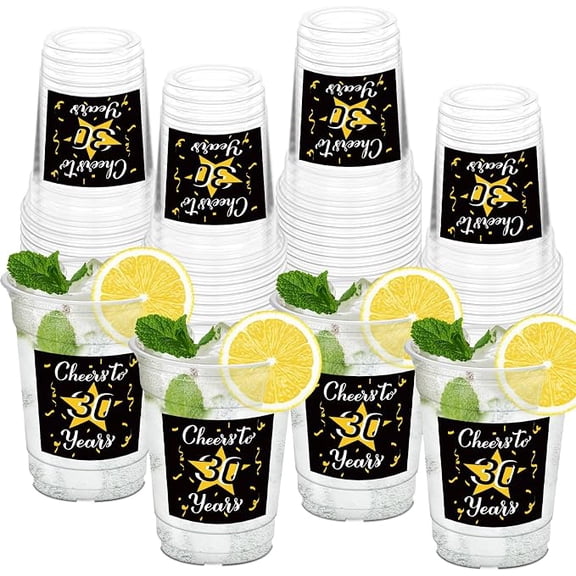 50 Pack 30th Birthday Cups, 12oz Cheers to 30 Years Clear Plastic Cups for Men Women Birthday Wedding Anniversary Party Decorations Favors