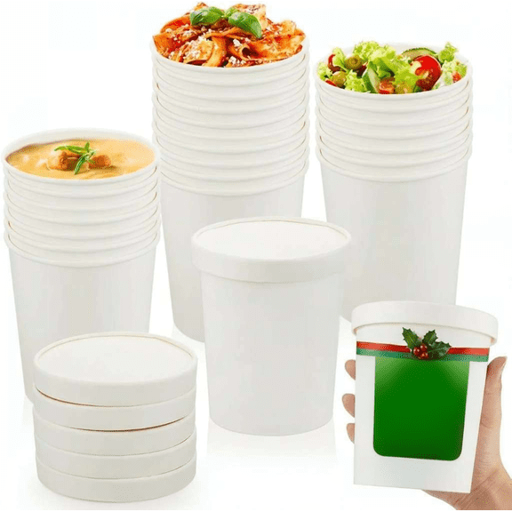 50 Pack 32 oz White Paper Soup Containers with Vented Lid