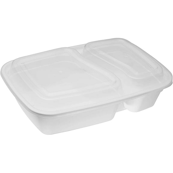 [50 Pack] 32oz Meal Prep Containers White 2 Compartment with Lids, Food Storage Bento Box, Microwavable, Disposable, Stir Fry | Lunch Boxes | BPA Free | Freezer/Dishwasher Safe (32 ounce)
