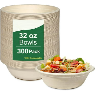 300 Pack 32oz Paper Bowls Heavy-Duty,Disposable Bowls for Hot Soup,Biodegradable Compostable Bagasse Paper Bowls