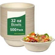 500 Pack 32oz Paper Bowls Heavy-Duty,Disposable Bowls for Hot Soup,Biodegradable Compostable Bagasse Paper Bowls