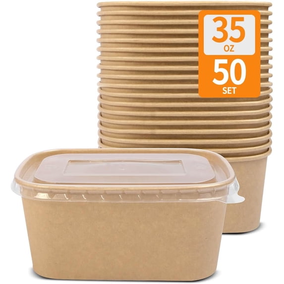 50 Pack 35 oz Paper Food Containers with Lids, Paper Meal Prep ...