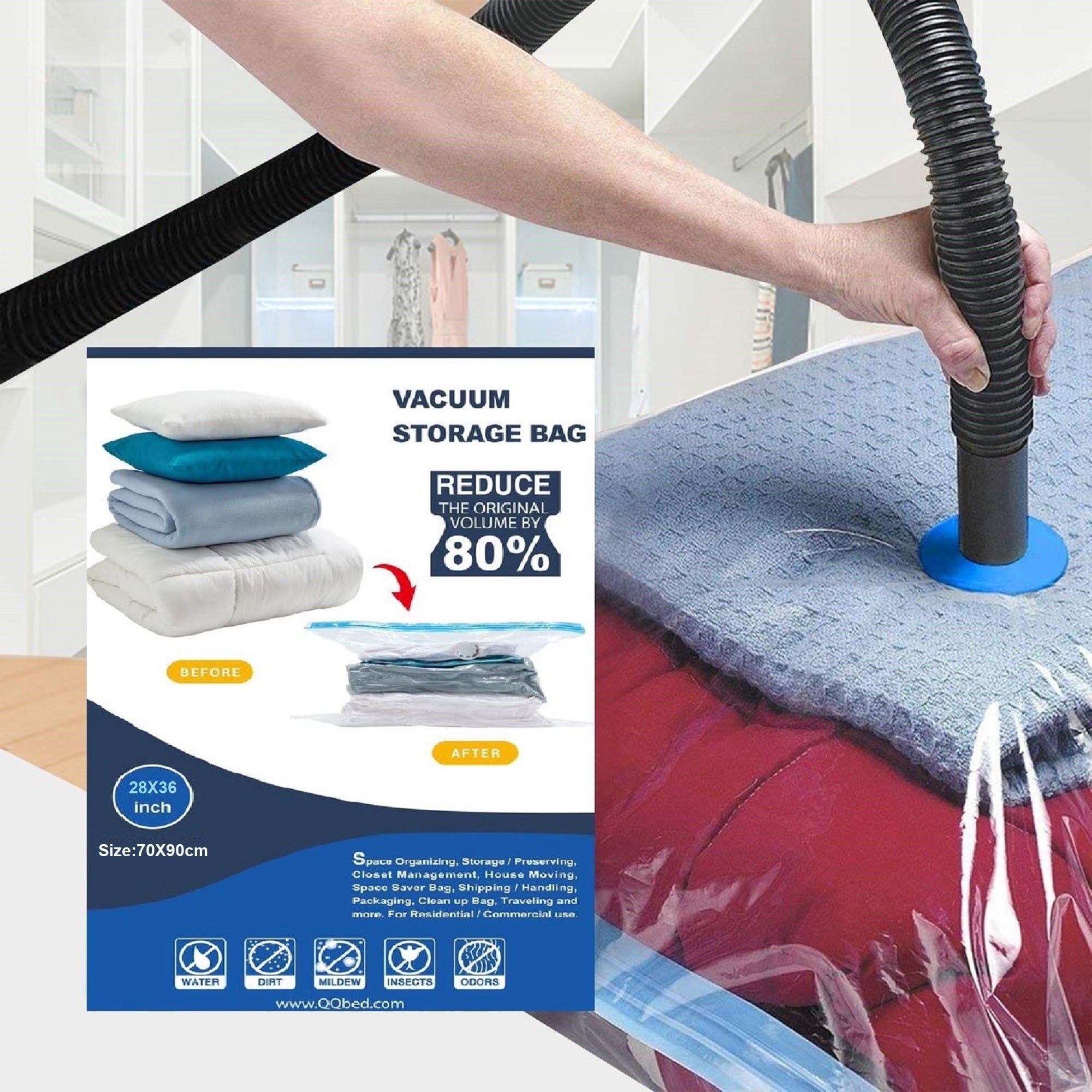 QQbed Vacuum Storage Bags, 50 Pack, 36 x 28 inch, Zipper Seal Space Saver Bags for Clothes Organization
