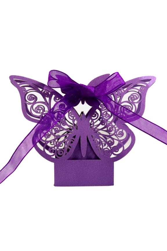 50-Pack 3D Butterfly Favor Boxes - Pearlescent Party Candy Gift Box for Baby Shower, Wedding, Birthday Decor, DIY Crafts