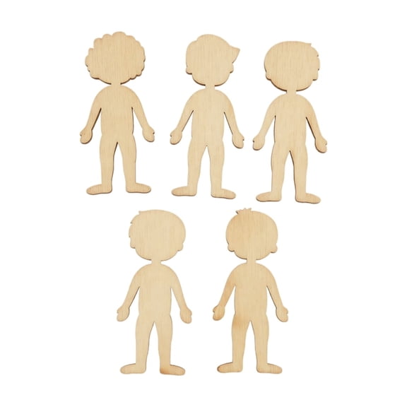 50-Pack 4.8" Human Shaped Boy Wooden Cutouts, Blank Unfinished Figure Slices, Multiple Hairstyle Designs for DIY Crafting & Scrapbooking & Home Embellishment Projects