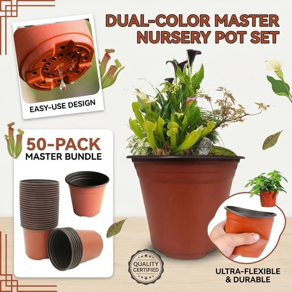 50-Pack 4 Inch Plastic Plant Nursery Pots Come with 20 Drainage Hole, Seedling Flower Plant Container and Seed Starting Pots