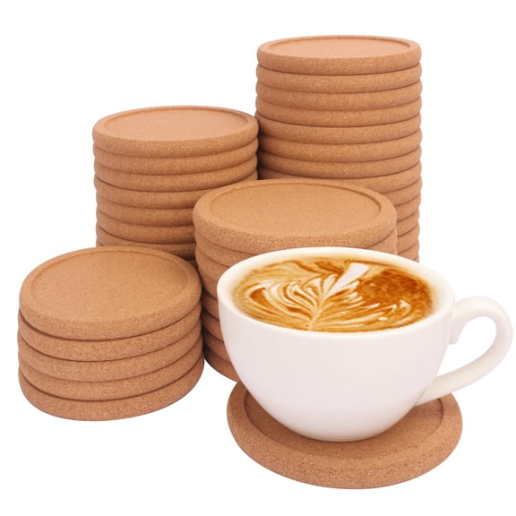 50 Pack 4 Inch Round Cork Coasters With Lip, Multi-use For Drinks Crafts DIY Projects