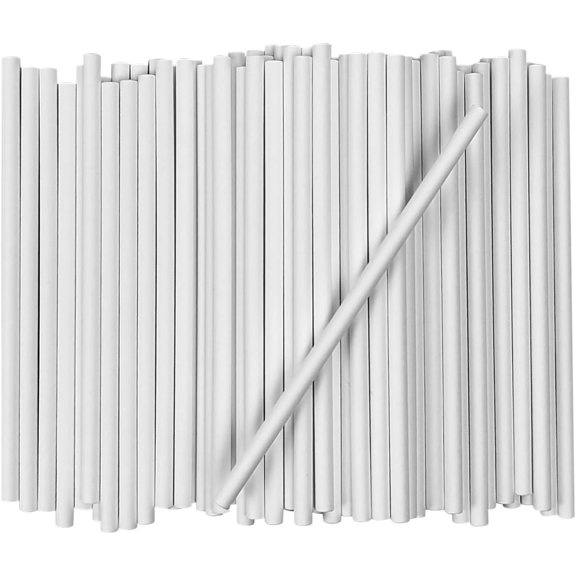 50 Pack 4 Inch White Paper Lollipop Sticks, Cake Pop Sticks, Sucker Sticks for Cookies, Candy, Chocolate, and Cake Decorations (4mm Diameter)