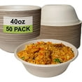 thumbnail image 1 of [50 Pack] 40 oz Round Disposable Compostable Paper Bowls Heavy-Duty, Eco-Friendly Natural Bagasse Unbleached, Heat Resistant, 100% Salad Bowls Alternative to Plastic, 1 of 9
