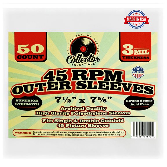 Collector Essentials 50-pack Outer Storage Sleeves for 45 Rpm Vinyl Records Clear 3 Mil Polyethylene 7 inch Covers