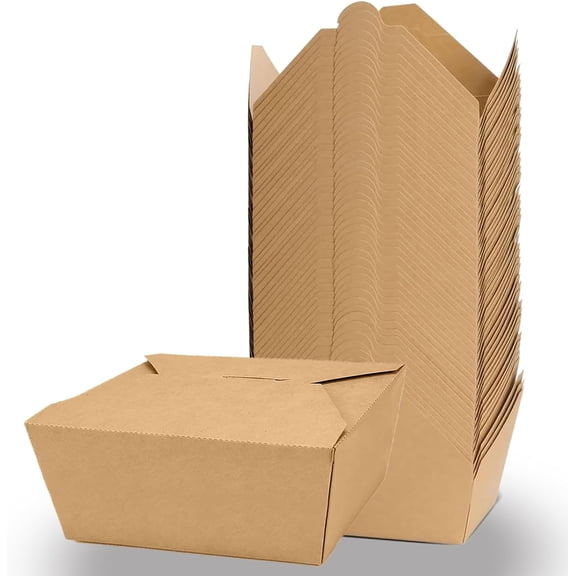 50 Pack 47 oz Large Takeout Food Container, Heavy-duty Microwave Kraft Paper Box, Leak Proof and Oil Resistant Lunch Cardboard takeout box for Restaurants, Homes, Gatherings