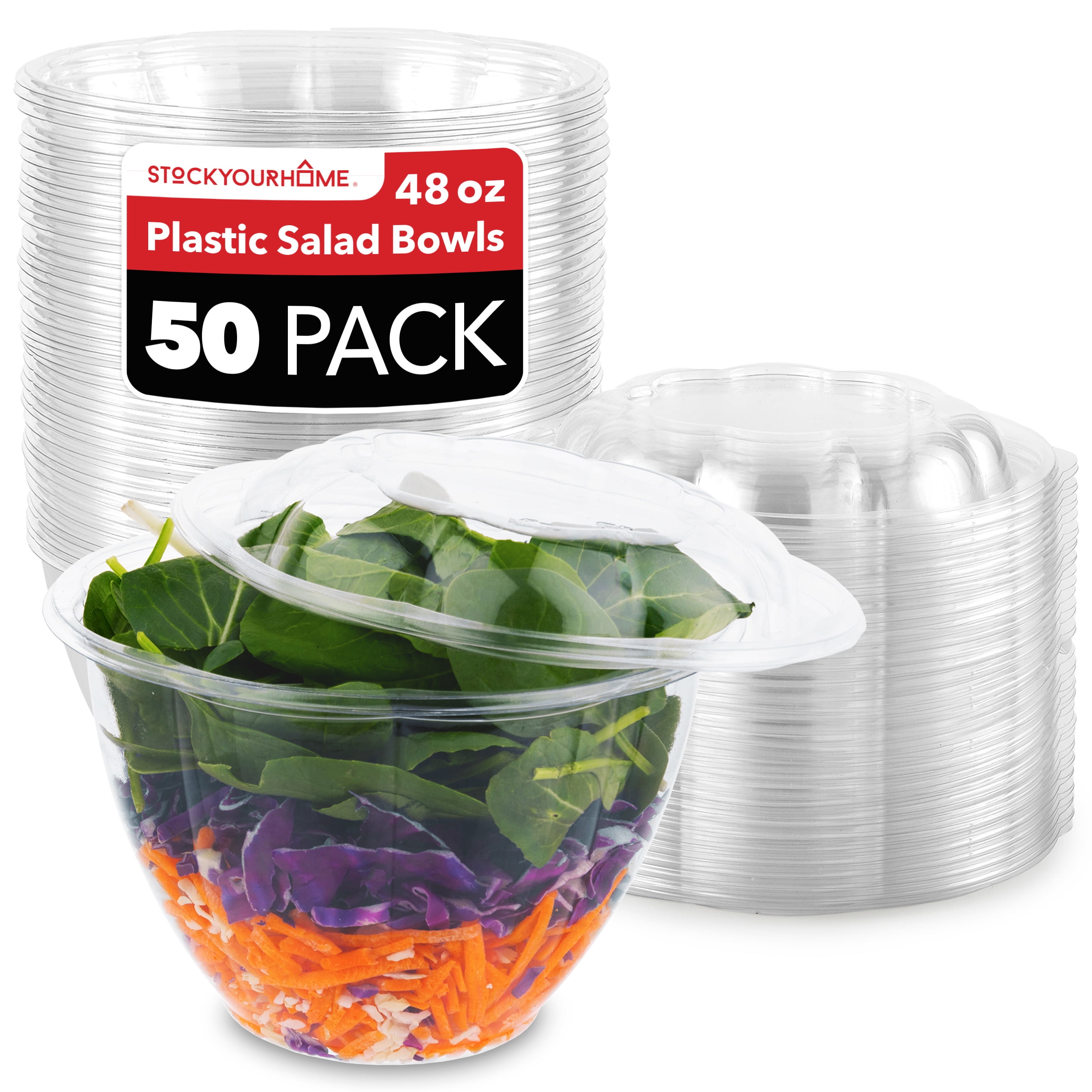48 oz Disposable BPA Free Salad Containers with Lids inClear Plastic  Disposable for a Fresh Airtight Seal, Portable Serving Bowl Set for Meal  Prep 