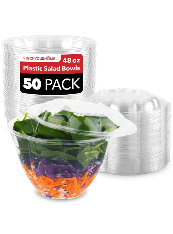 50 Pack 48oz Disposable Plastic Salad Containers with Lids, Lunch Takeout Bowls