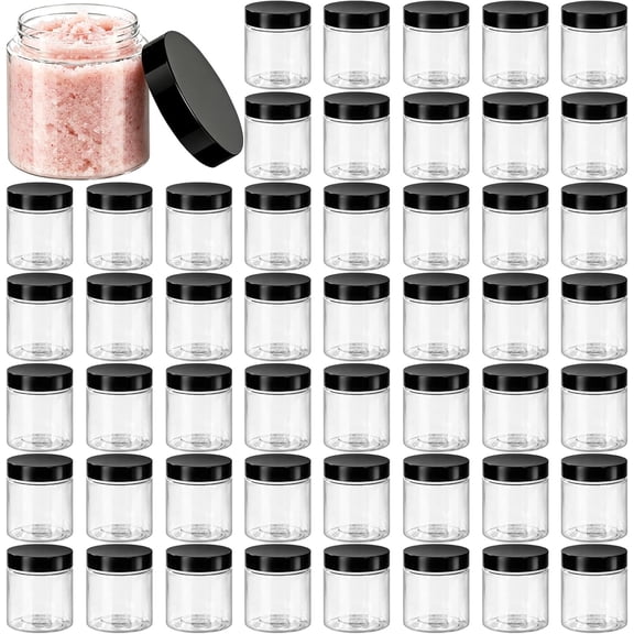 50 Pack 4oz Clear Plastic Jars with Lids,115ml Wide-Mouth Refillable Storage Containers,Empty Round Containers for Candy,Beads,Lotion,Slime Making and Food Storage