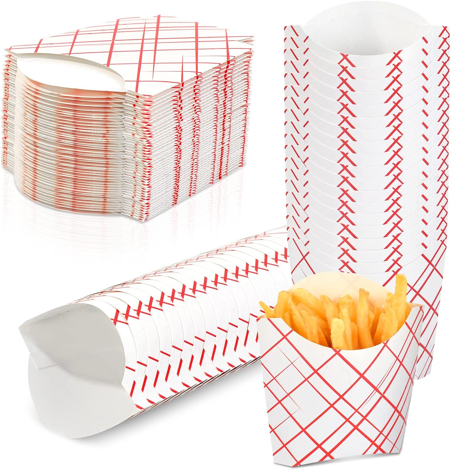 50 Pack 4oz French Fry Containers Disposable Red and White Checkered