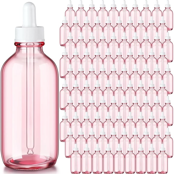 50 Pack 4oz Glass Dropper Bottles, Refillable Glass Eye Dropper Bottles with for Essential Oils, Perfumes, Lab Use, Cuticle Oils, Tinctures, Travel, ()