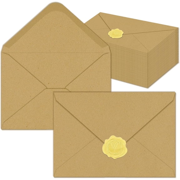 50 Pack 4x6 Envelopes With Golden Stickers A4 Envelope for Invitation, Printable, Self Seal for Postcards, Greeting Cards, Mailing,Wedding (50, , A4)