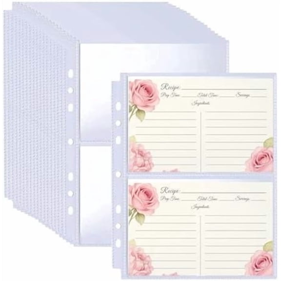 50 Pack 4x6 Recipe Card Protectors for 6 or 3 Ring 8.5x9.5 Mini Binders, Double-Sided Top-Loading Pockets, 4x6 Photo Sleeves, Recipe Binder Refill Pages