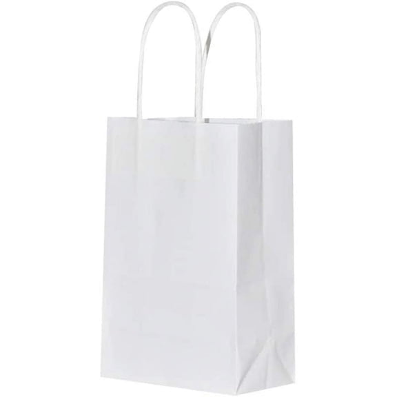50 Pack 5.25x3.25x8 Inch Small Brown Paper Gift Bags with Handles Bulk, Kraft Paper Bags for Party Favors Grocery Retail Shopping Wedding Craft Cub Sacks (White)