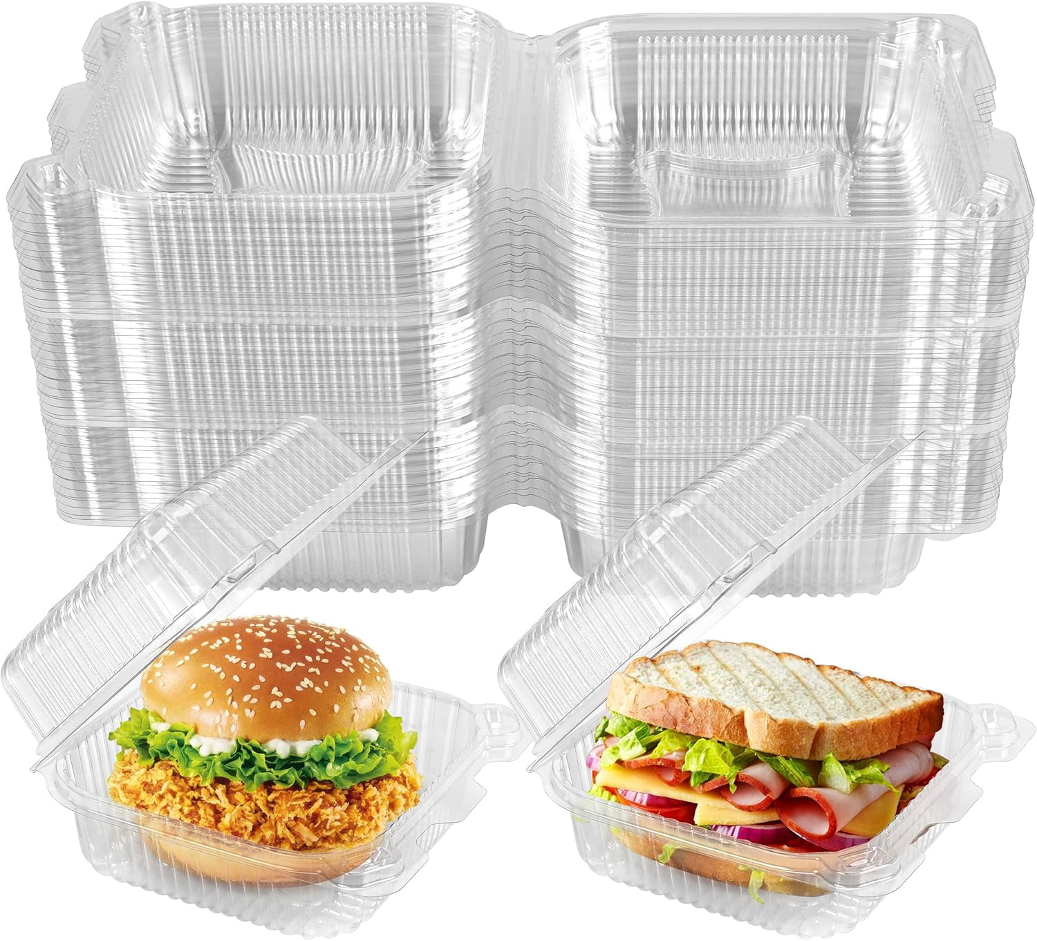 50 Pack 5.8 in Clear Clamshell Containers with Hinged Lids - Walmart.com
