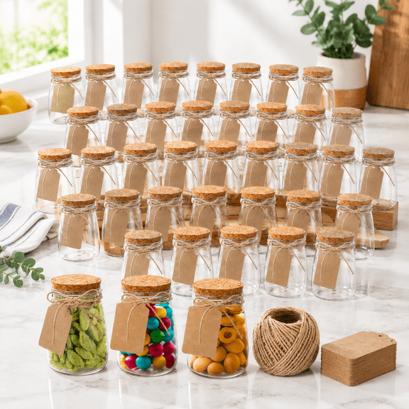 50 Pack 5 Oz Plastic Jars With Lids Gift Brown Cork Lid