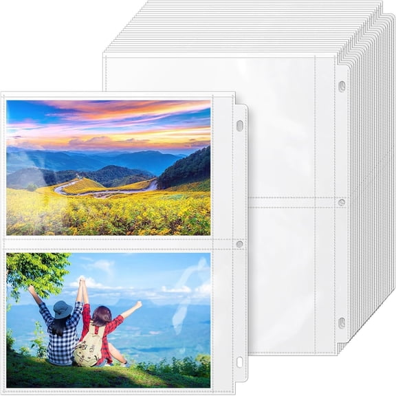 50 Pack 5" x 7" Clear Photo Sleeves for 3 Ring Binder, Double Sided 2-Pocket Sheet Protectors Archival Photo Album Postcard Refill Pages Storage Pockets Organizer, 200 Pockets
