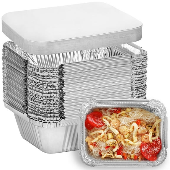 Treamon Aluminum Pans with Lids, Disposable Foil Tray with Lid, 5" x 4" 50 Count